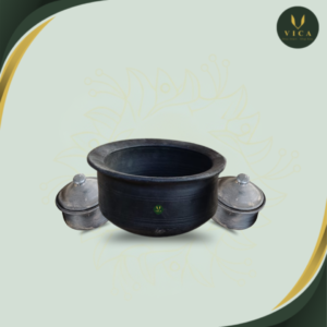 Natural Clay Handi Cooking Pot with Lid (Black)| Traditional Mitti Cookware | Vica