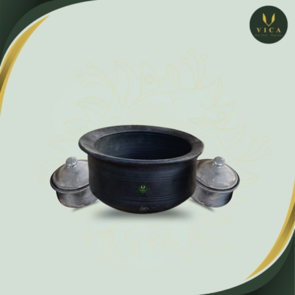 Natural Clay Handi Cooking Pot with Lid (Black)| Traditional Mitti Cookware | Vica