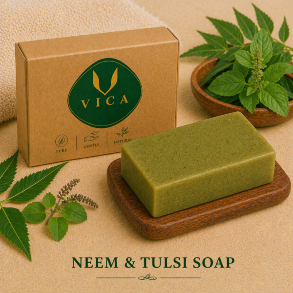 Vica Neem & Tulsi Herbal Soap – Anti-Acne & Antibacterial